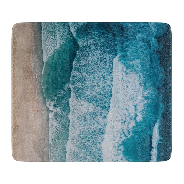 Blue Ocean Waves Sandy Beach Cutting Board (Front)