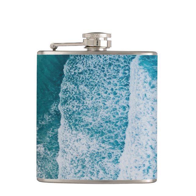 Blue Ocean Waves Sandy Beach Flask (Front)