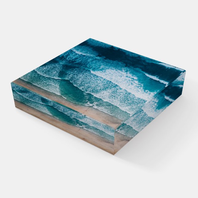 Blue Ocean Waves Sandy Beach Paperweight (Angled)