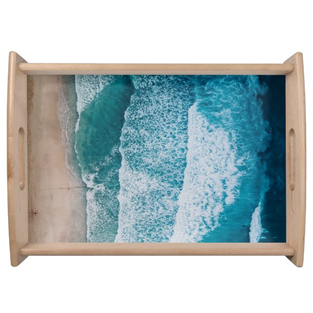 Blue Ocean Waves Sandy Beach Serving Tray (Front)