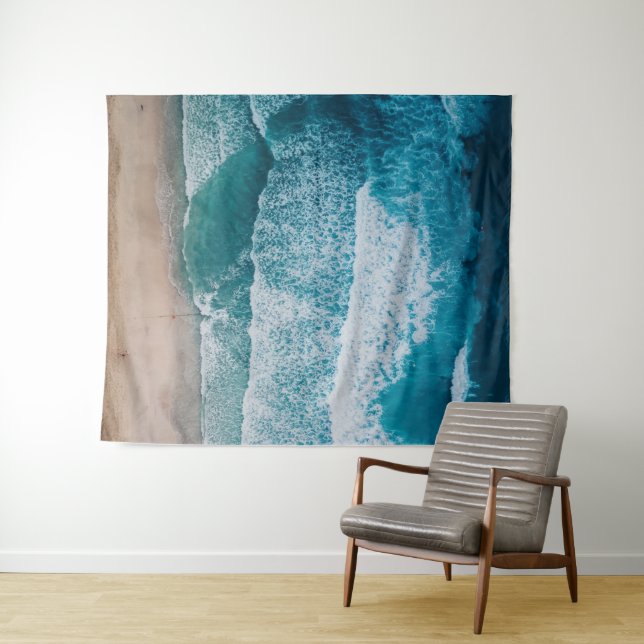 Blue Ocean Waves Sandy Beach Tapestry (In Situ (Horizontal))