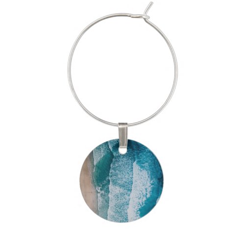 Blue Ocean Waves Sandy Beach Wine Charm