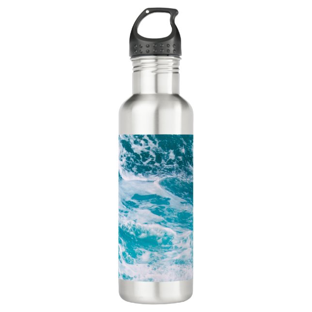 Blue Ocean Waves  Stainless Steel Water Bottle (Front)
