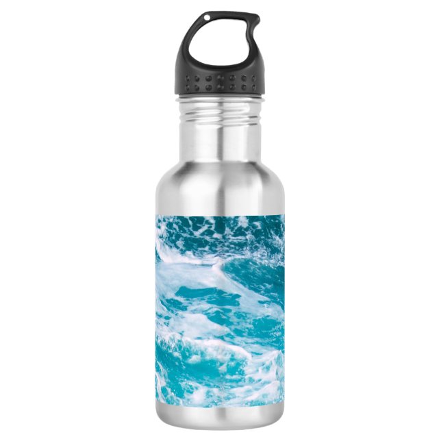 Blue Ocean Waves  Stainless Steel Water Bottle (Front)