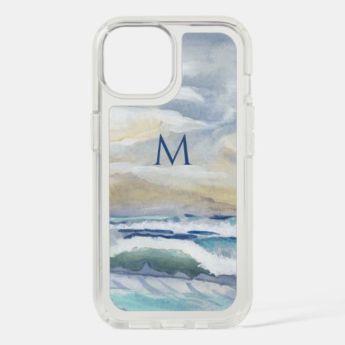 Blue Ocean Waves Stormy Seas Watercolor Monogram iPhone 15 Case