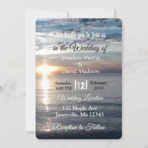 Blue Ocean Waves Sunset Wedding Invitations