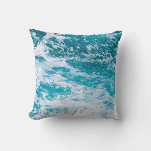 Blue Ocean Waves Throw Pillow (Front)