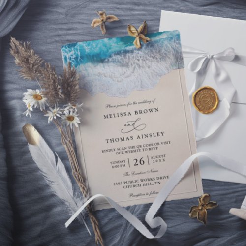 Blue Ocean Waves Tropical Beach QR Code Wedding