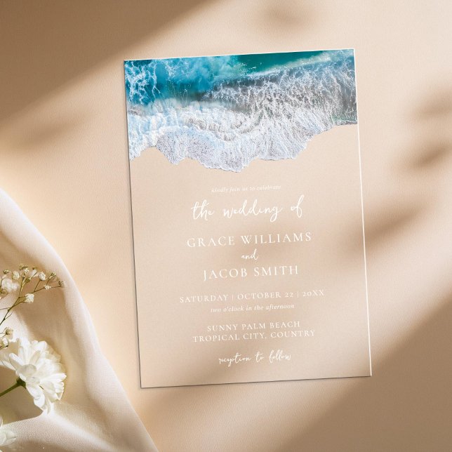 Blue Ocean Waves Tropical Beach Wedding Acrylic Invitations (Creator Uploaded)