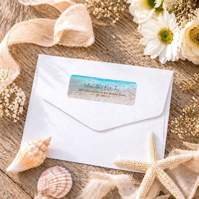 Blue Ocean Waves Tropical Beach Wedding Address Label (Creator Uploaded)
