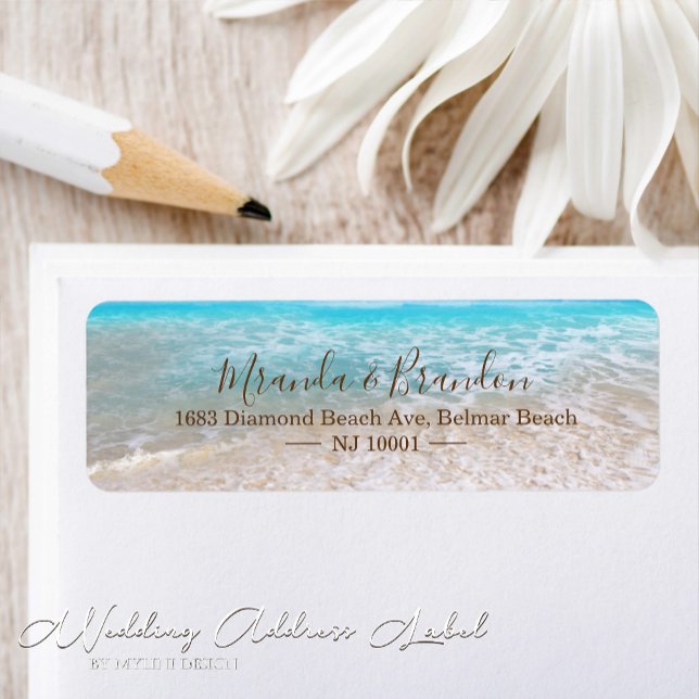 Blue Ocean Waves Tropical Beach Wedding Address Label (Creator Uploaded)