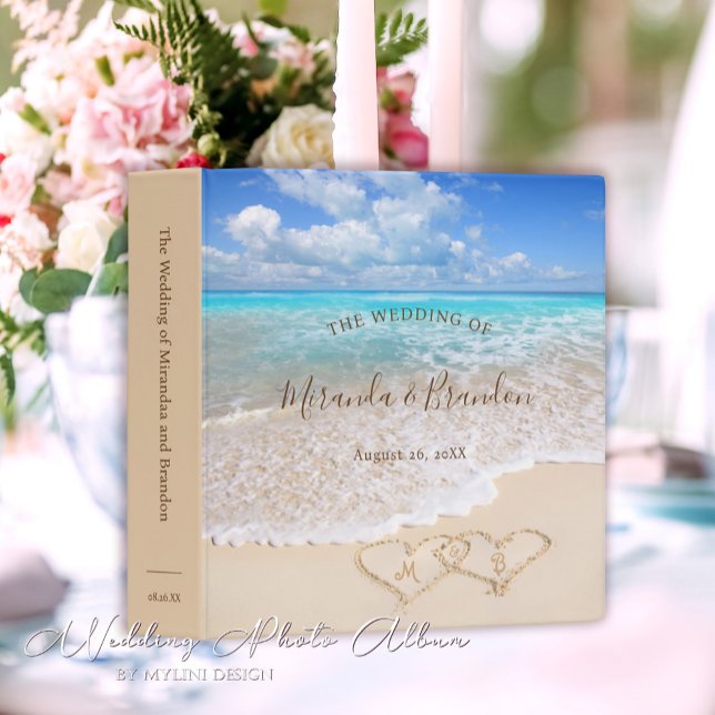Blue Ocean Waves Tropical Beach Wedding Album 3 Ring Binder (Creator Uploaded)
