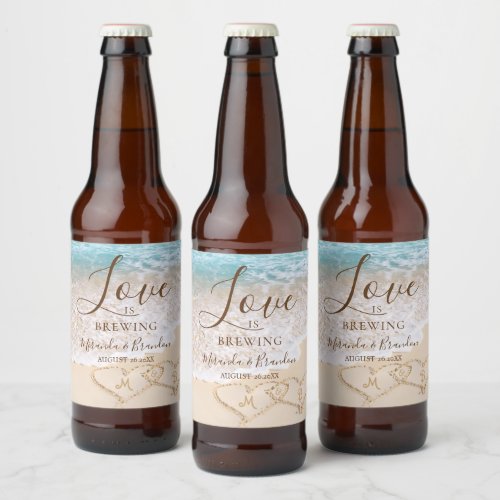 Blue Ocean Waves Tropical Beach Wedding Beer Bottle Label