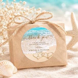 Blue Ocean Waves Tropical Beach Wedding Favor Classic Round Sticker
