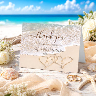 Blue Ocean Waves Tropical Beach Wedding Letterpress Thank You Card