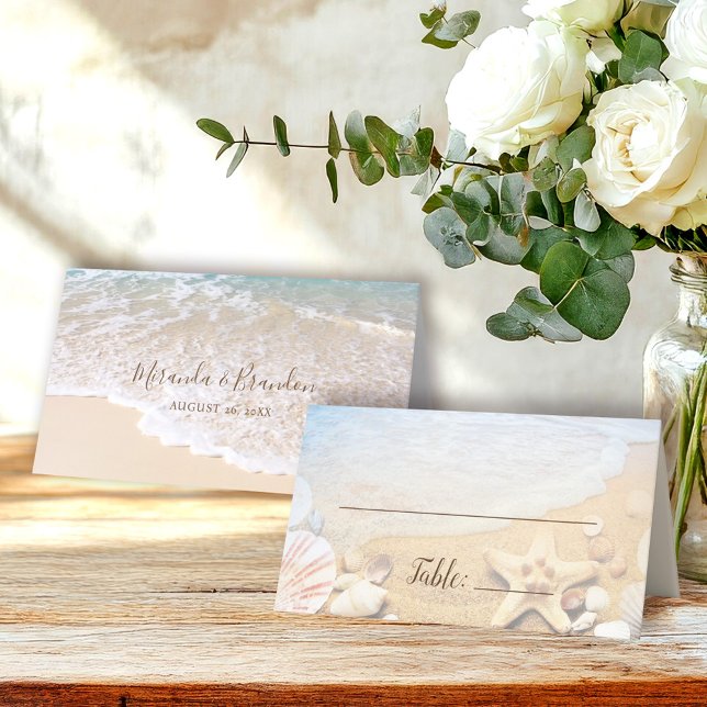 Blue Ocean Waves Tropical Beach Wedding Place Card (Creator Uploaded)