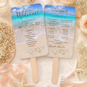 Blue Ocean Waves Tropical Beach Wedding Program Hand Fan