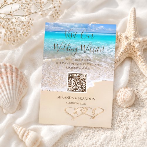 Blue Ocean Waves Tropical Beach Wedding QR Website Enclosure Card