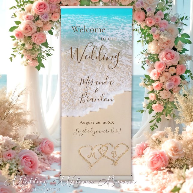 Blue Ocean Waves Tropical Beach Wedding Retractable Banner (Creator Uploaded)