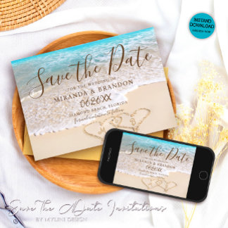 Blue Ocean Waves Tropical Beach Wedding Save The Date