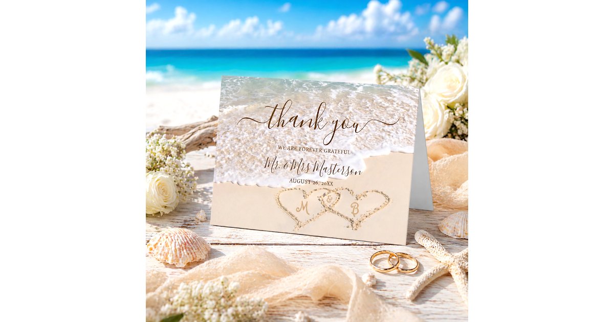 Blue Ocean Waves Tropical Beach Wedding Thank You Card | Zazzle