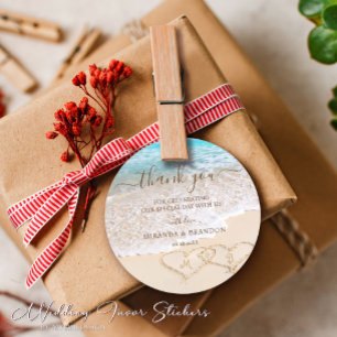 Blue Ocean Waves Tropical Beach Wedding Thank You Classic Round Sticker