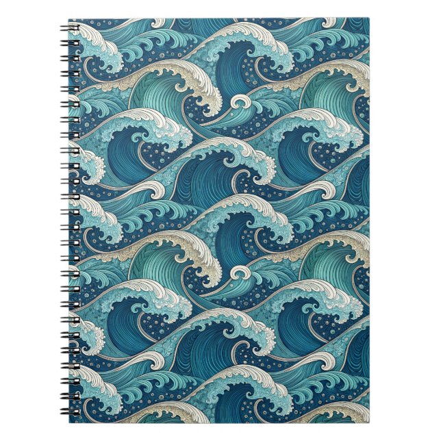 Blue Ocean Waves Tropical Summer Design Pattern Notebook (Front)