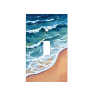 Blue Ocean Waves Watercolor Light Switch Cover