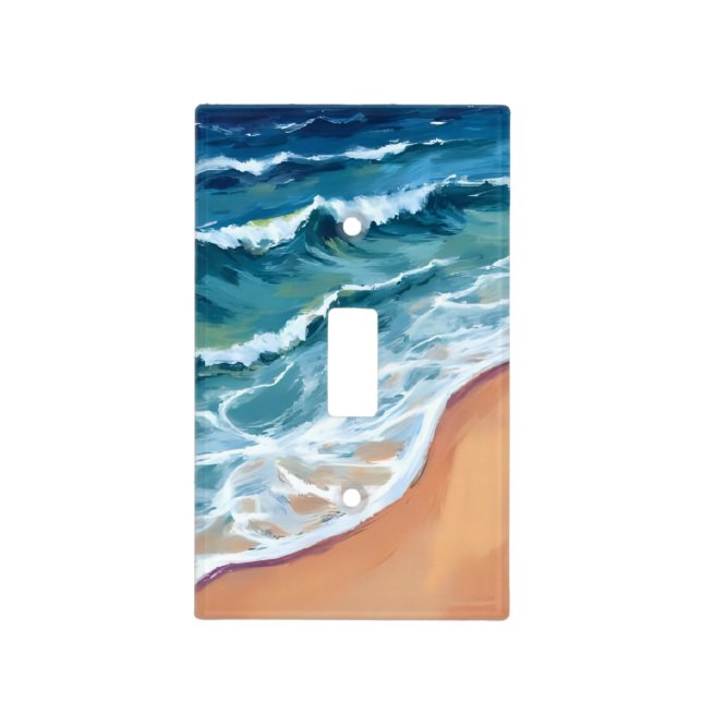 Blue Ocean Waves Watercolor Light Switch Cover (Front)