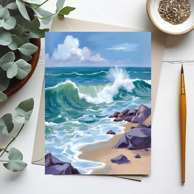 Blue Ocean Waves Watercolor Painting Postcard (Creator Uploaded)