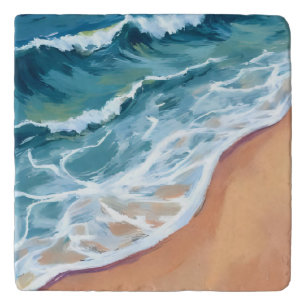 Blue Ocean Waves Watercolor Painting Trivet