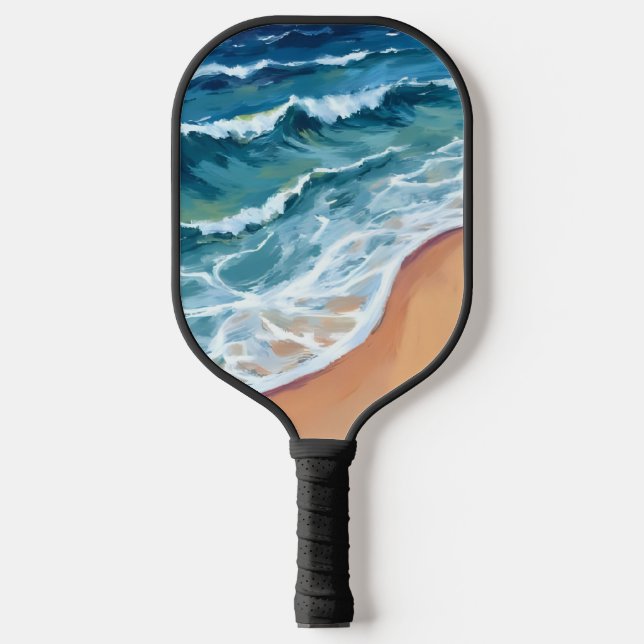 Blue Ocean Waves Watercolor Pickleball Paddle (Front)