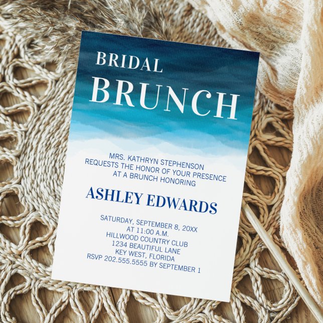 Blue Ocean Waves Wedding Bridal Brunch Invitation