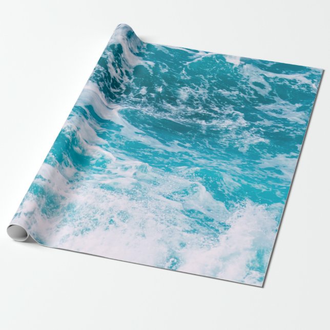 Blue Ocean Waves Wrapping Paper (Unrolled)