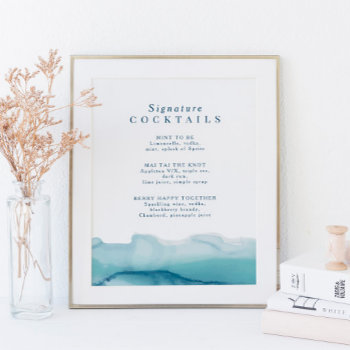 Blue Ocean Wedding Signature Cocktail Menu Sign by BohemianWoods at Zazzle