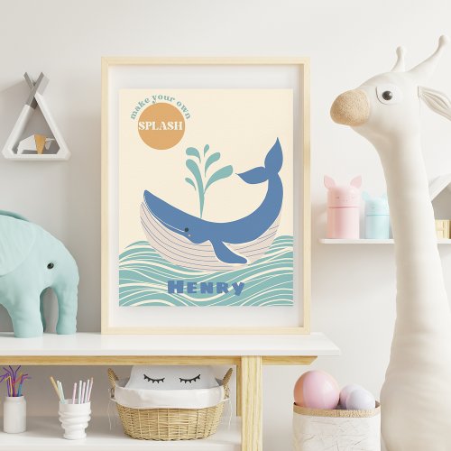 Blue Ocean Whale Nursery Wall Art Poster Print