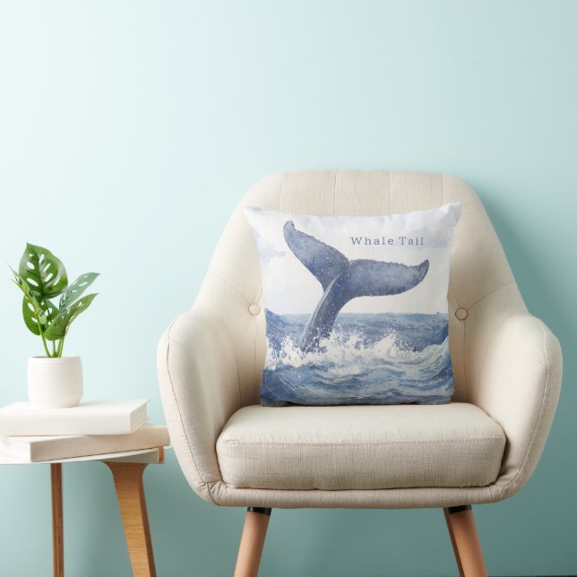 Blue Ocean Whale Tail Throw Pillow (Chair)