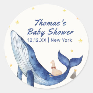 Blue Ocean Whimsical Duck Stars Whale Baby Shower Classic Round Sticker