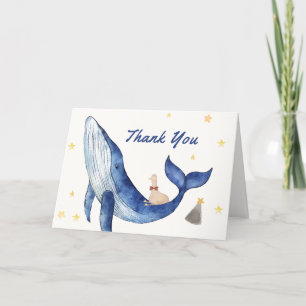 Blue Ocean Whimsical Duck Stars Whale Baby Shower Letterpress Thank You Card