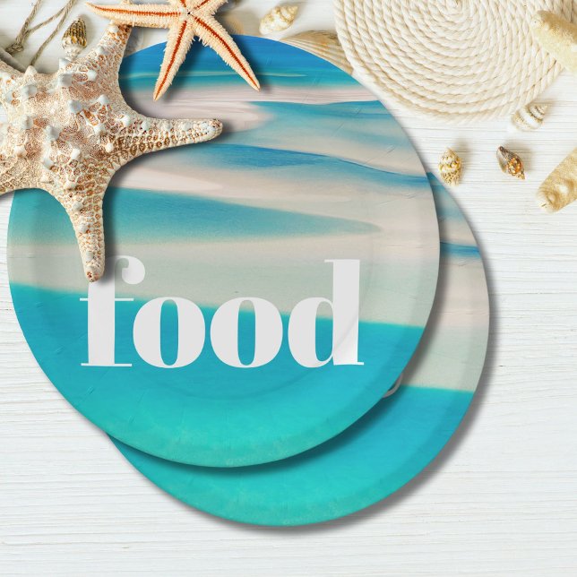 Blue Ocean White  Aqua Sea Beach Coastal   Paper Plates (Creator Uploaded)