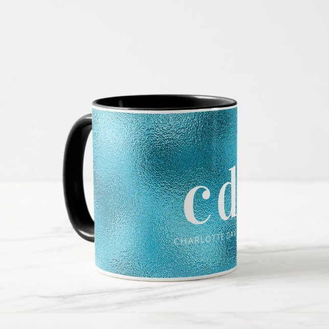 Blue ocean white monogram name mug (Front Left)