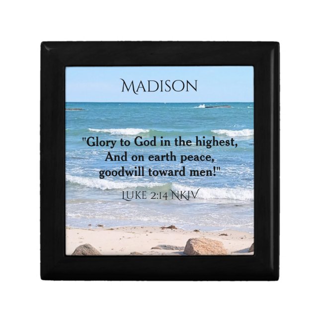 Blue Ocean with Christmas Verse Custom Name Gift Box (Front)