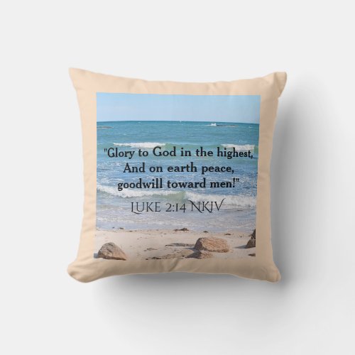 Blue Ocean with Christmas Verse Faith Message Thro Throw Pillow