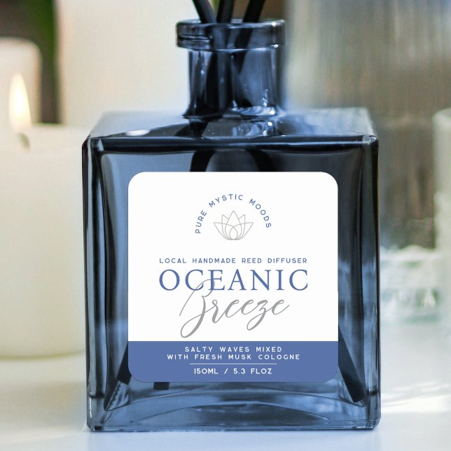 Blue oceanic breeze reed diffuser product label (Creator Uploaded)