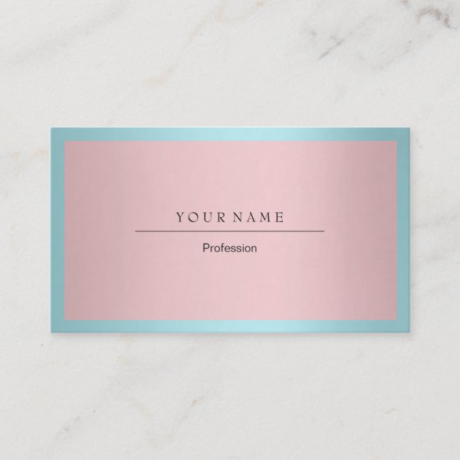 Blue  Oceanic Water Frame Minimal Pink Metallic Business Card (Front)