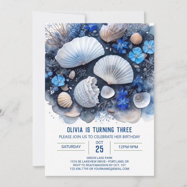 Blue Oceanic Wonders Boy Birthday Invitation (Front)