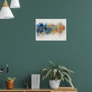 Blue Ocher Abstract Watercolour Poster