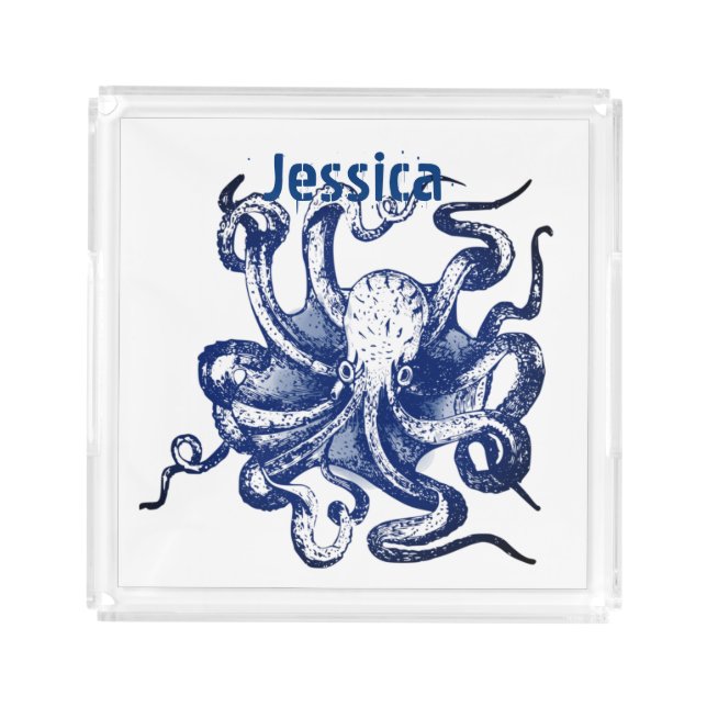 Blue Octopus Acrylic Tray (Front)