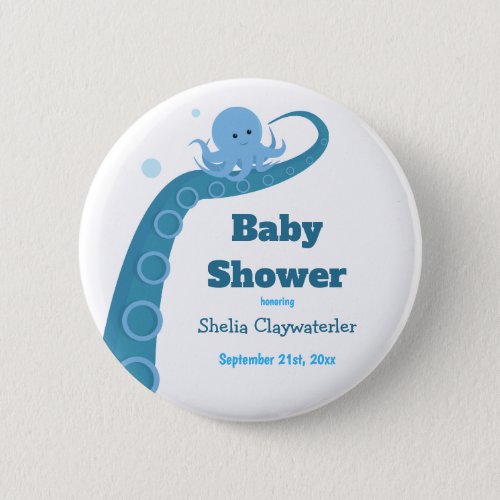 Blue Octopus  Baby shower button