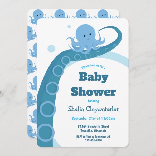 Blue Octopus  Baby Shower Invitation